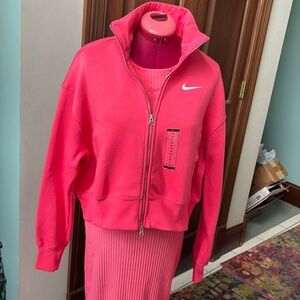 Nike  jacket  2-way zip up  cropped jacket
collar fleece lining  Coral color NWT